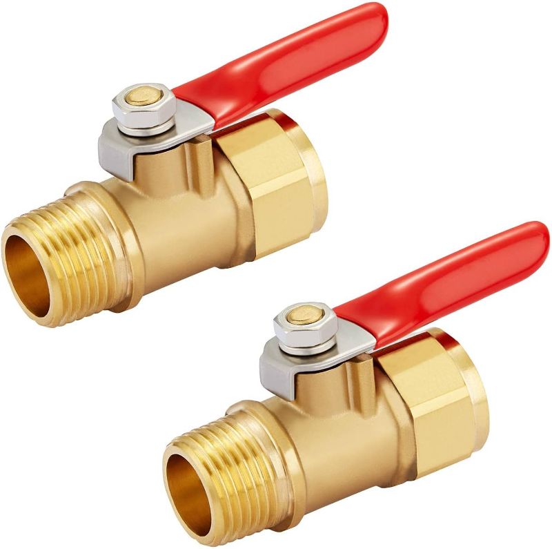 Photo 1 of Minimprover Heavy Duty Brass 2 PCS Inline Mini Ball Valve Shut Off Switch, 3/8" NPT Male x 3/8 INCH NPT Female Pipe Fittings, 180 Degree Operation Handle, Rated to 600 WOG for Tank Drain
