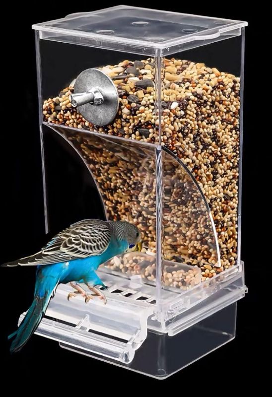 Photo 1 of Bird Feeder,No Mess Bird Feeder,Bird Cage Feeder Bird Cage Accessories for Parakeet Canary Cockatiel Finch (Transparent)
