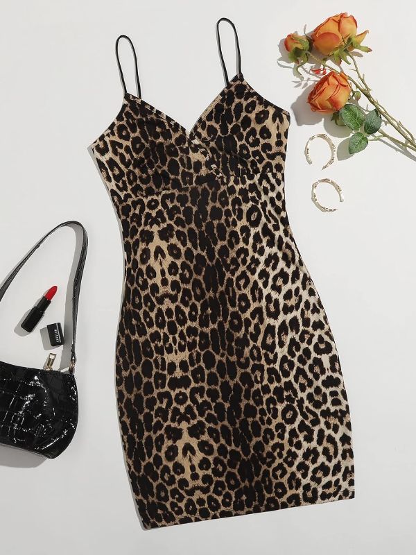 Photo 1 of Dresses for Women Dress Women's Dress Wrap Detail Leopard Cami Bodycon Dress Dress- Size L 