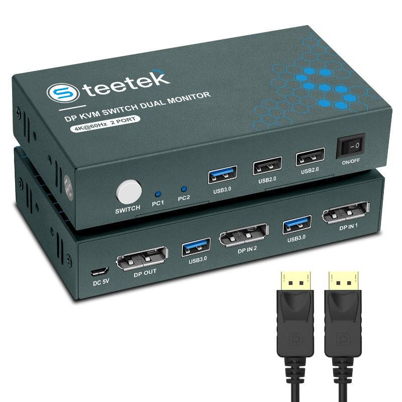 Photo 1 of Steetek 2 Port DP USB 3.0 KVM Switch 4K@60Hz, KVM Switch Displayport 2 in 1 Out. KVM Switch for 2 Computer Share 1 Monitor and USB 3.0 Hub, Button Switch, with 2 DP and 2 USB 3.0 Cable