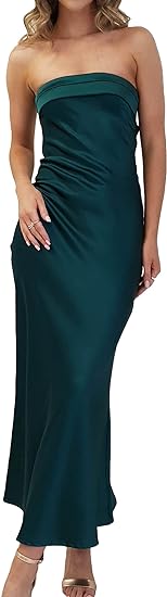 Photo 1 of Realtix Satin Silk Backless Tube Tops Maxi Dress for Women Low Back Hollow Out Elegant Strapless Long Dresses 