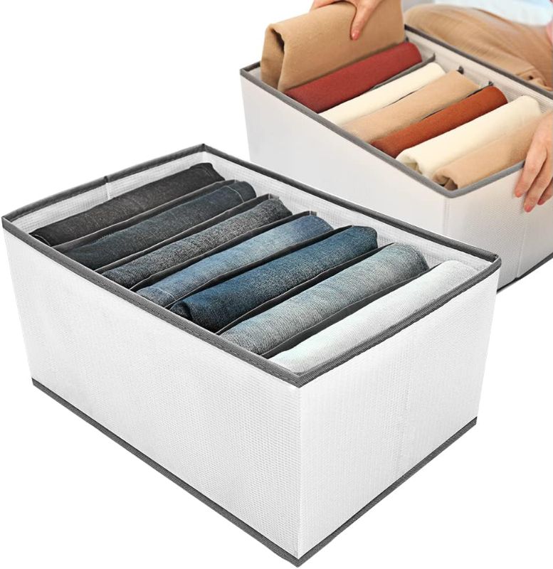 Photo 1 of 2 Pack Wardrobe Closet Organizer and Storage for Clothes - 7 Grids Foldable Drawer Dividers Organizers for Jeans | Pants | Shirts | Leggings, Stackable Clothing Bins for Closets Organization