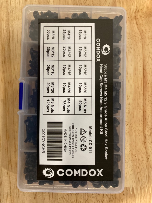 Photo 3 of Comdox 500pcs Alloy Steel Socket Cap Screws Hex Head Bolt Nuts Assortment Kit with Box, M3 M4 M5 Thread Size, Black Oxide Finish (Button Head)