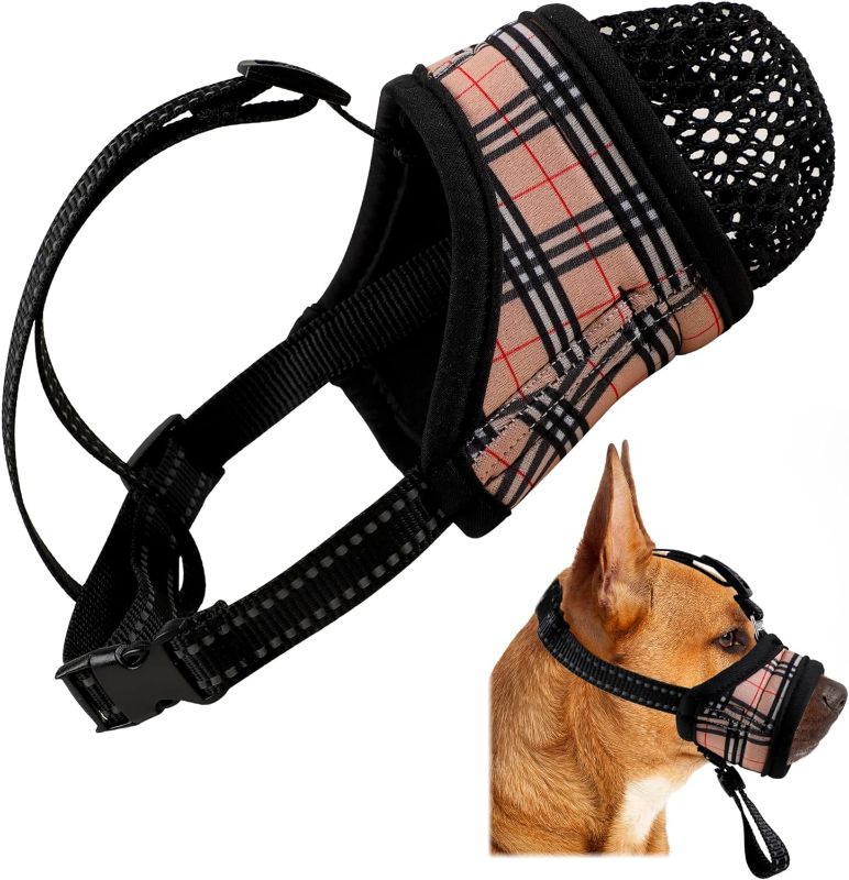 Photo 1 of Dog Muzzle for Large Dogs Anti Biting Barking and Lick Wounds Dog Muzzle Soft with Removable Mesh Covering Breathable Dog Mouth Guard for Grooming Muzzle for Large Dog with Adjustable Strap- SIZE XL