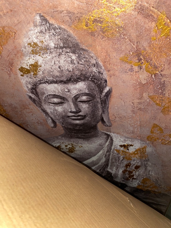 Photo 2 of Yelash Buddha Statue Picture Decor Wall Art Canvas Painting Buddhism Sitting Zen with Gold Butterfly for Bedroom 20x40 20x40 Gold Buddha