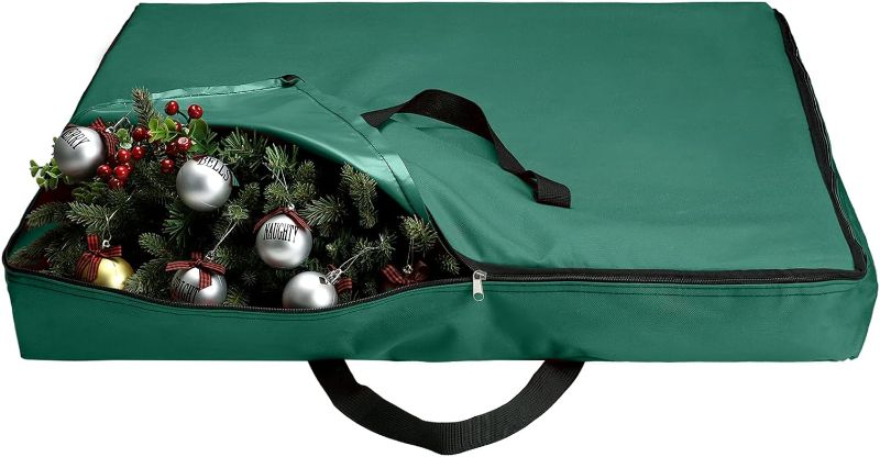 Photo 1 of Oudain Pop Up Christmas Tree Storage Bag Large Tree Storage Container Oxford Polyester Christmas Tree Bag with Handles and Zippers for Pop Up Christmas Tree Decorations (Green,34 x 34 x 4.7 Inch)