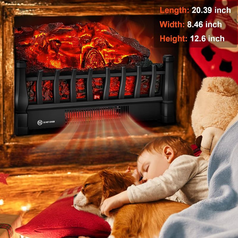 Photo 2 of ALPACA Electric Fireplace Logs Inserts Heater with Infrared Remote Controller 5 Flame Brightness 24h Timer Overheating Protection for Home and Office Decor Black