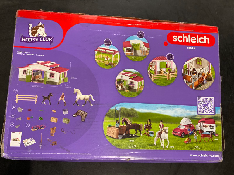 Photo 4 of Schleich Horse Club, Horse Gifts for Girls and Boys, Riding Center with Rider and Horses, Horse Stable Horse Set with Horse Toys, 97 pieces Pink Stable 2022 Box Style Playset