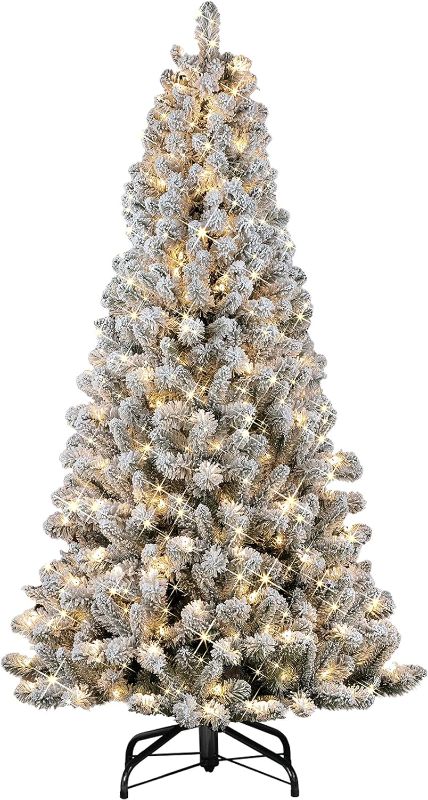 Photo 1 of Puleo International Pre-lit Flocked Virginia Pine Artifical 300 UL-Listed Clear Incandescent Lights Artificial Christmas Tree, Green