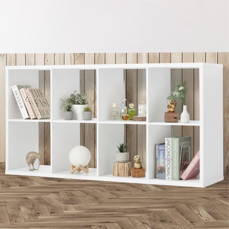 Photo 1 of Fencer Wire 13-Inch Storage Organizer Shelf, Extra Thick Exterior Edge, Open Bookcase Divider, 6-8-9 Cube, Rustic Grey Oak and White