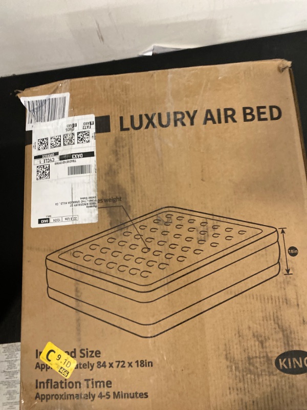 Photo 1 of OhGeni King Size Air Mattress with Built in Pump, 18 Inch Elevated Quick Inflation/Deflation Inflatable Bed,Durable Blow Up Mattresses for Camping,Travel,Home,Guests,Indoor,Blue Portable Rest Airbed Blue King