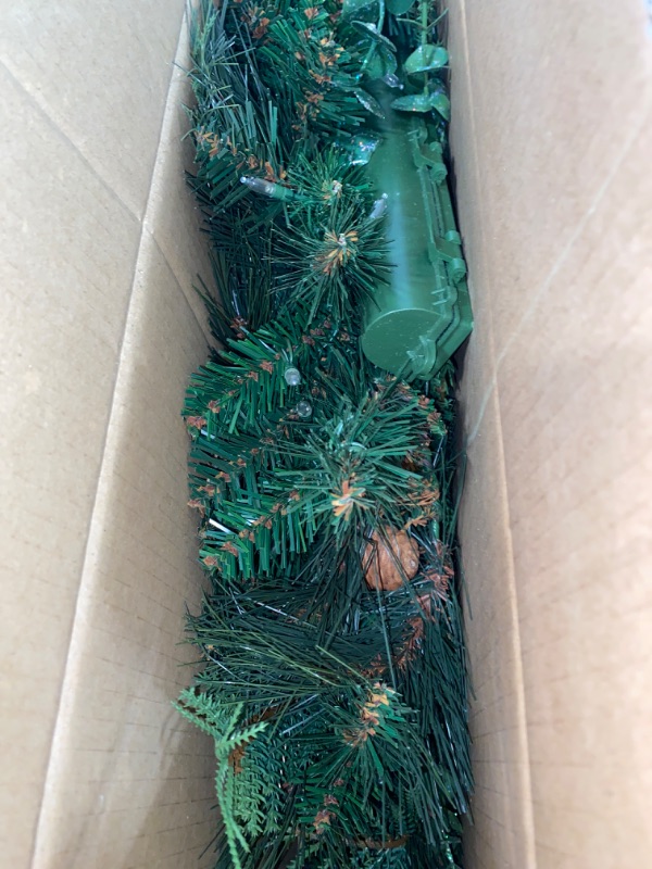 Photo 2 of National Tree Company First Traditions Pre-Lit Christmas North Conway Garland with Pinecones, Warm White LED Lights, Battery Operated, 9 ft