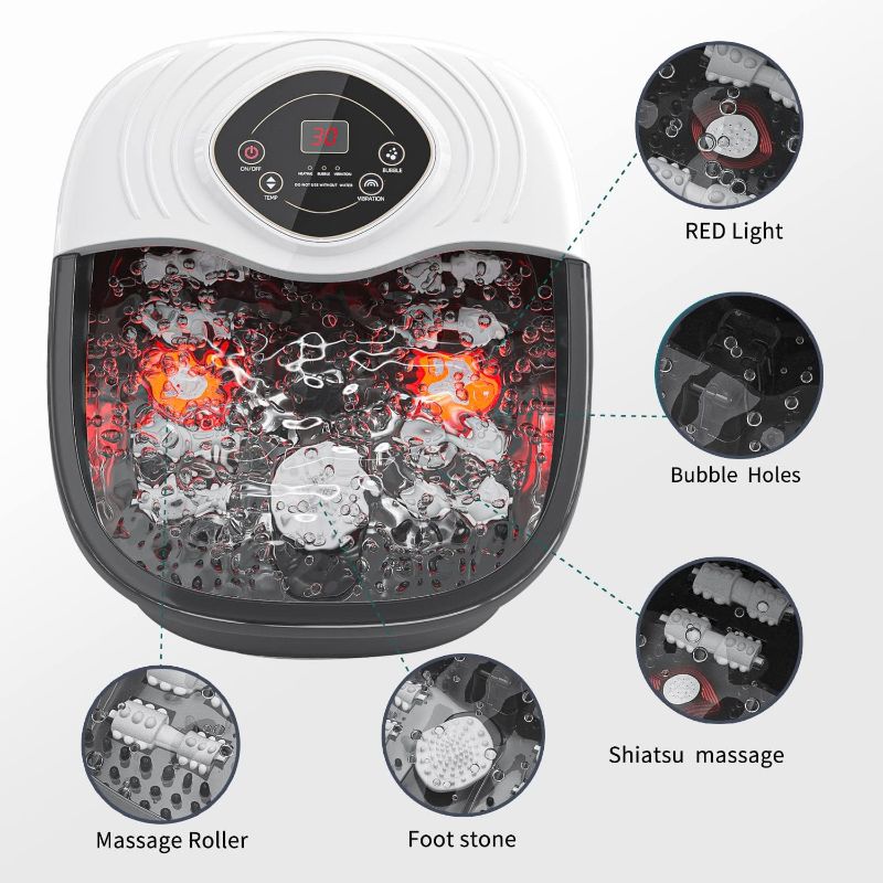 Photo 1 of Foot Spa with Heat and Massage Foot Bath Massager Motorized Shiatsu Massage Ball and Roller, Foot Pedicure Stone Soaker Adjustable Temperature Control Vibration and Red Light Multi-Mode for Home
