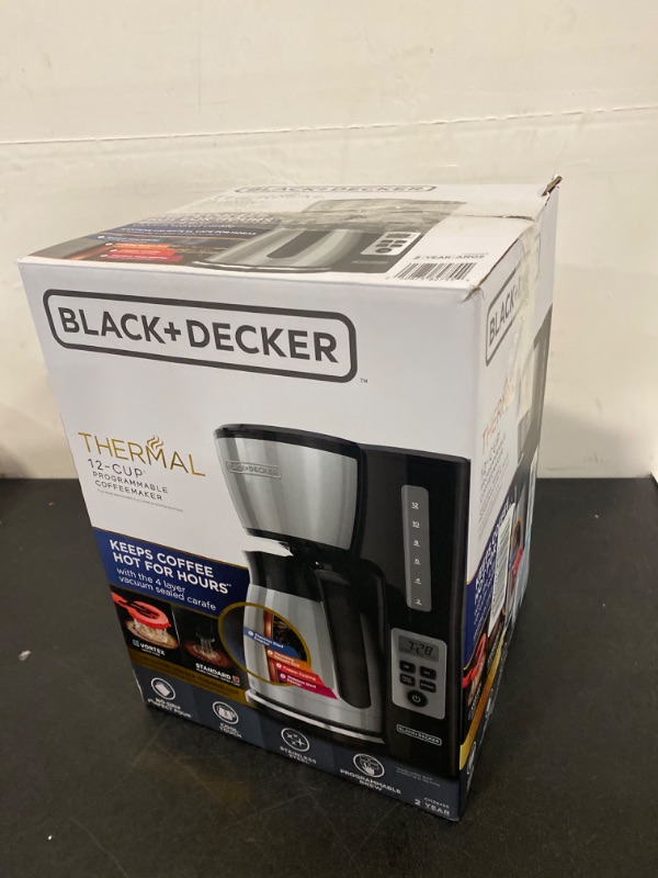 Photo 3 of BLACK+DECKER 12 Cup Thermal Programmable Coffee Maker with Brew Strength and VORTEX Technology, Black/Steel, CM2046S