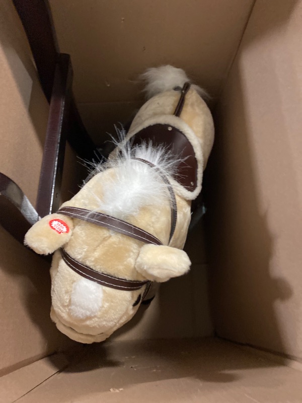 Photo 2 of Rocking Horse Plush Animal on Wooden Rockers with Sounds, Stirrups, Saddle & Reins, Ride on Toy, Toddlers to 4 Years Old by Happy Trails - Brown