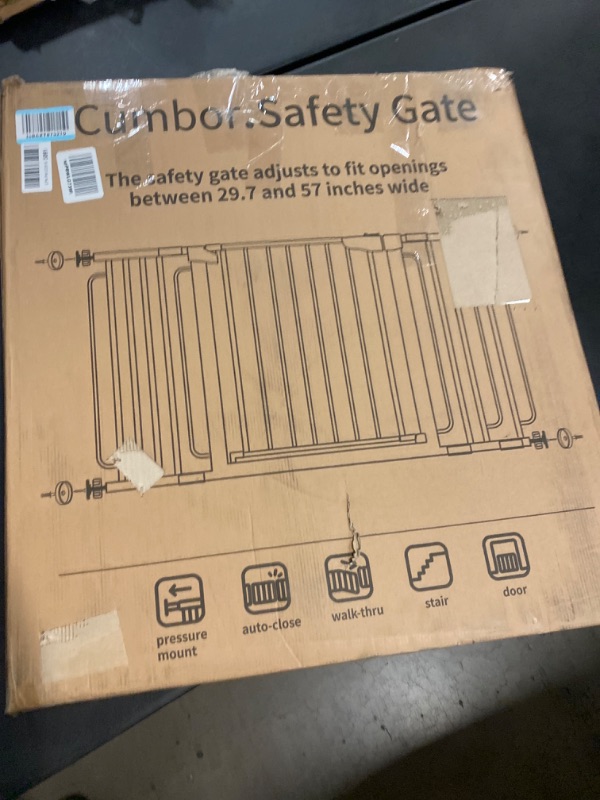 Photo 3 of Mom's Choice Awards Winner-Cumbor 29.5-57" Baby Gate for Stairs, Extra Wide Dog Gate for Doorways, Pressure Mounted Walk Through Safety Child Gate for Kids Toddler, Tall Pet Puppy Fence Gate, White 30.5" Tall x 57" Wide White