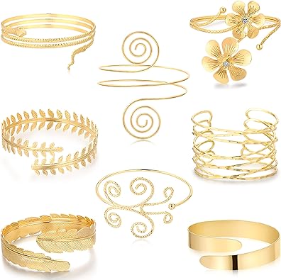 Photo 1 of ZOERAY 8 Pcs Arm Cuff Upper Arm Bracelet Bangle for Women Open Armlets Armband Jewelry Minimalist Gold Adjustable Armband Set
