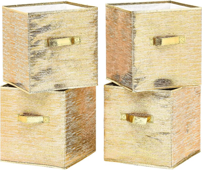 Photo 1 of DAMAHOME Storage Cubes - 11 inch Foldable, Fabric Dual Handles Box, Closet Organizer Shelf Baskets, Nursery Bins for Home&Office 4-Pack (Gold)