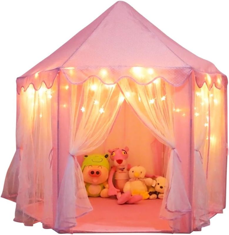 Photo 1 of ORIAN Princess Castle Playhouse Tent for Girls with LED Star Lights – Indoor & Outdoor Large Kids Play Tent for Imaginative Games – ASTM Certified, 230 Polyester Taffeta. Pink 55"x53".