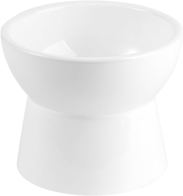 Photo 1 of Raised Ceramic Cat Water Bowl - Elevated Cat Food Dish Anti Vomiting - Large Tall Cat Feeding Bowls - Extra Wide Cat Bowl Whisker Friendly - Microwave and Dishwasher Safe - 6.1 inch - 18.5 oz - 550 ml