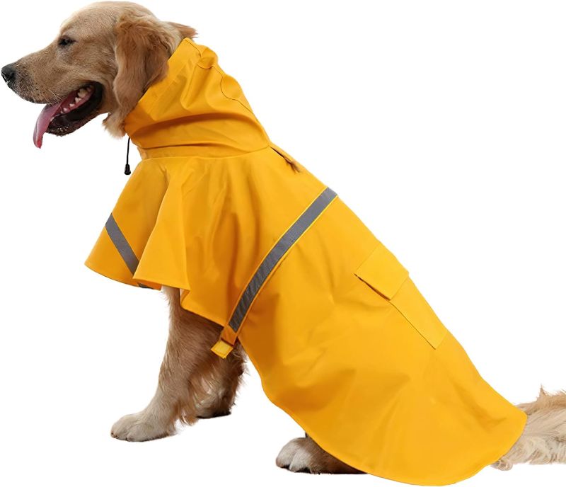 Photo 1 of NACOCO Large Dog Raincoat Adjustable Pet Water Proof Clothes Lightweight Rain Jacket Poncho Hoodies with Strip Reflective (XL, Yellow)