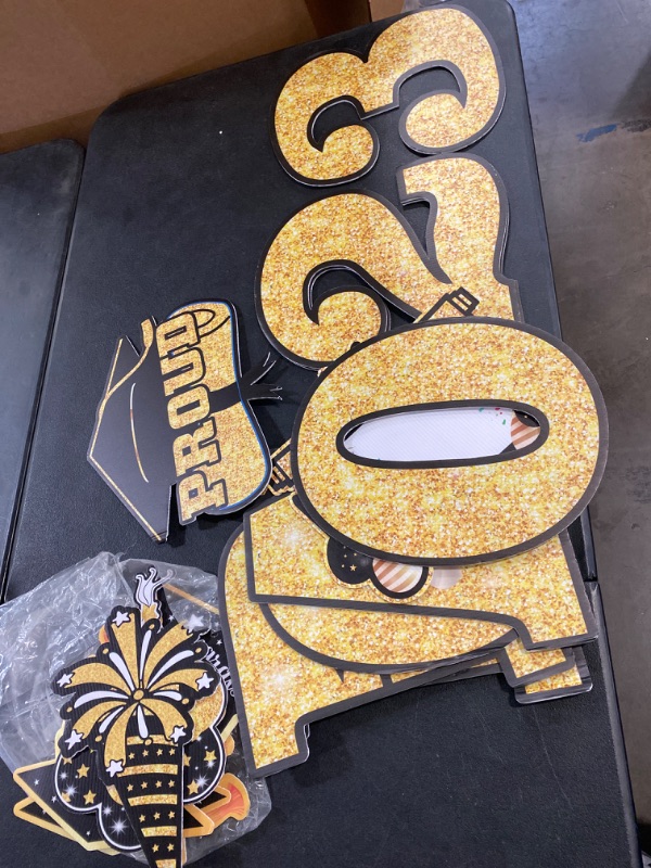 Photo 2 of Gold Graduation Party Outdoor Decorations for Class Of 2023-2023 GRAD Cap Graduation Yard Lawn Sign Stakes with Name Sign for 2023 Outdoor Grad Party Decor Supplies 9 Pieces