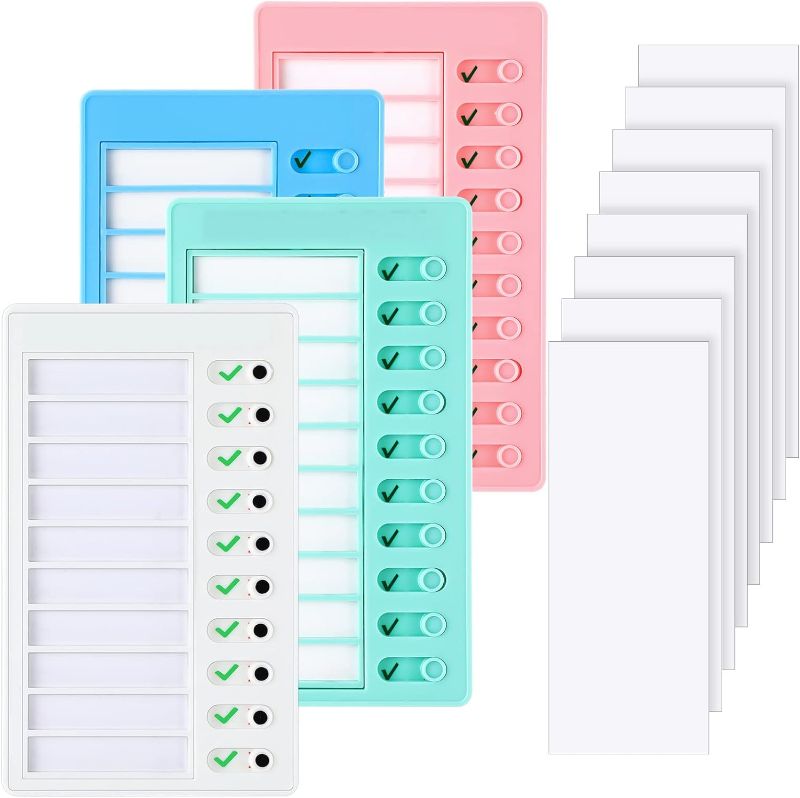 Photo 1 of Queekay 4 Pcs Blank Chore Chart Kids Chore Chart, Plastic Checklist Board with 8 Detachable Cardstock to Do List for Home Routine Planning (White, Pink, Blue, Green,Simple)