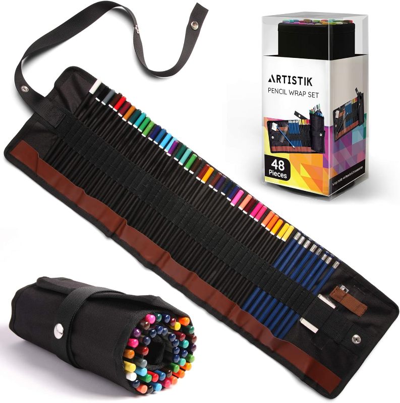 Photo 1 of ARTISTIK Colored Pencil Set - (47 Pieces) Vivid 3.5 mm Artist Grade Drawing & Sketching Colored Pencils for Adults Coloring Books, Watercolor, Professional Sketching Pencils and Travel Wrap Case