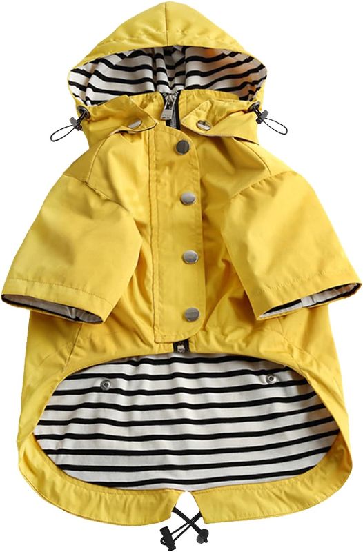 Photo 1 of Morezi Dog Zip Up Dog Raincoat with Reflective Buttons, Rain/Water Resistant, Adjustable Drawstring, Removable Hood, Stylish Premium Dog Raincoats XS to XXL Available Yellow - L