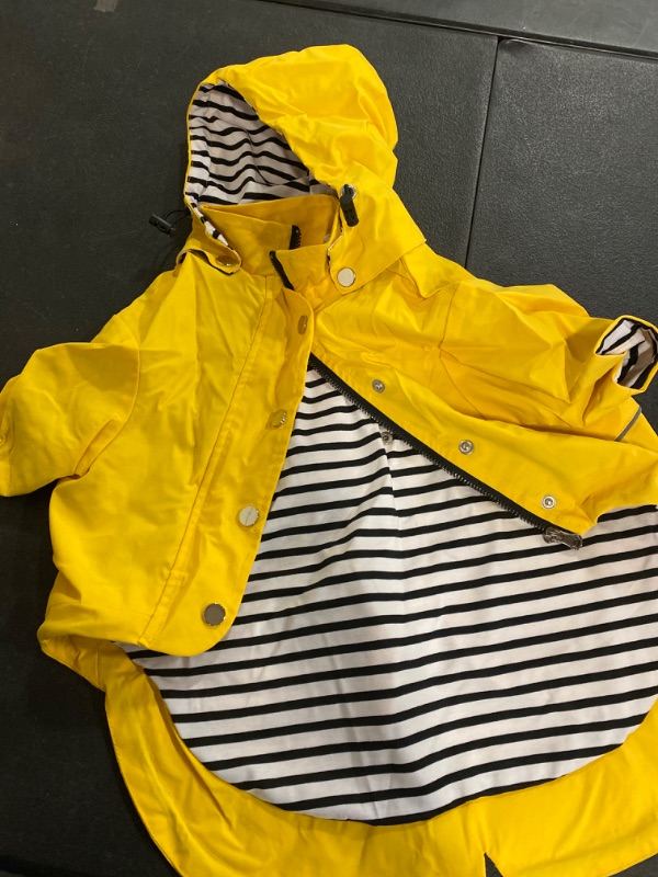 Photo 2 of Morezi Dog Zip Up Dog Raincoat with Reflective Buttons, Rain/Water Resistant, Adjustable Drawstring, Removable Hood, Stylish Premium Dog Raincoats XS to XXL Available Yellow - L