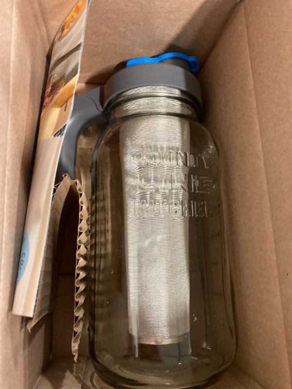 Photo 1 of County Line Kitchen Cold Brew Coffee Maker, Mason Jar Pitcher - Heavy Duty Soda Lime Glass w/Stainless Steel Mesh Filter & Flip Cap Lid - Iced Tea & Coffee - 64 oz (2 Quart / 1.9 Liter), Gray Handle