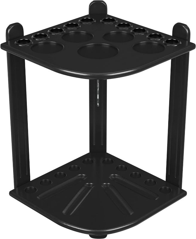 Photo 1 of ISZY Billiards Pool Stick Holder - Cue Rack Only - Wood Stand Holds 8/10 Billiard Sticks, a Full Set of Balls & Includes 4 Score Counters - Pool Accessories (Black-Hold10 Sticks)