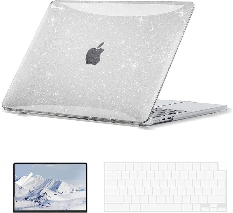 Photo 1 of EooCoo Compatible with New MacBook Air 13.6 inch Case 2024 2023 2022 Release A2681 M2 Chip with Retina Display, Glitter Hard Shell Case + TPU Keyboard Skin Cover + Screen Protector - Sparkly Clear