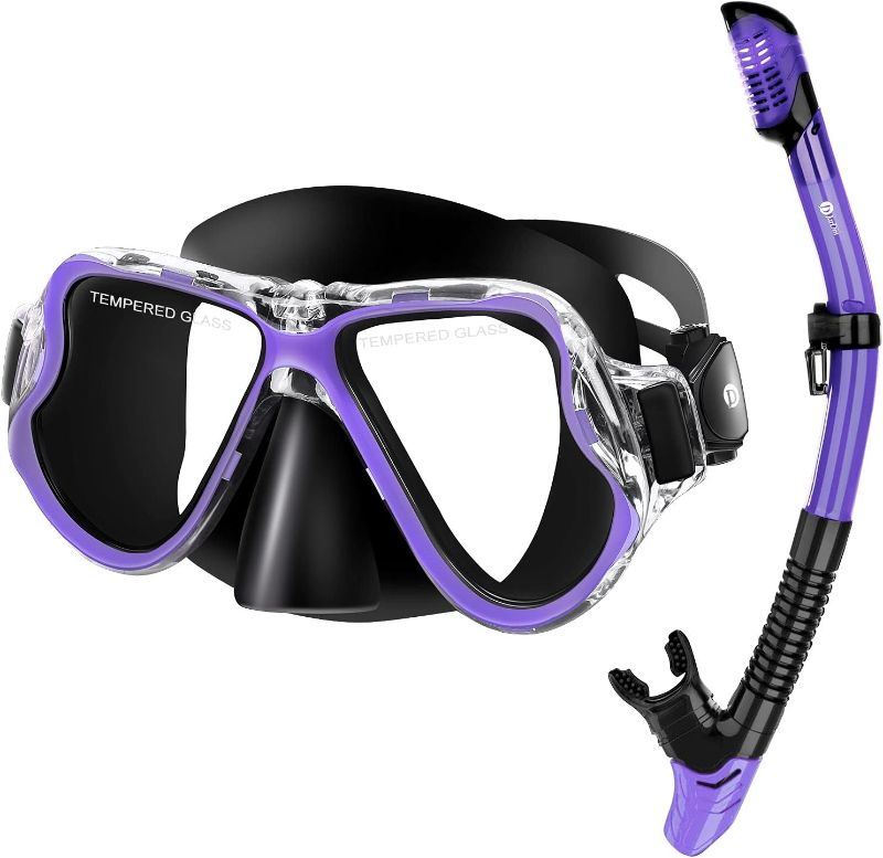 Photo 1 of JARDIN Dry Snorkel Set, Panoramic Wide View Snorkel Mask, Anti-Fog Tempered Glass Diving Mask, Free Breathing& Easy Adjustable Strap Scuba Mask, Professional Snorkeling Gear for Adults
