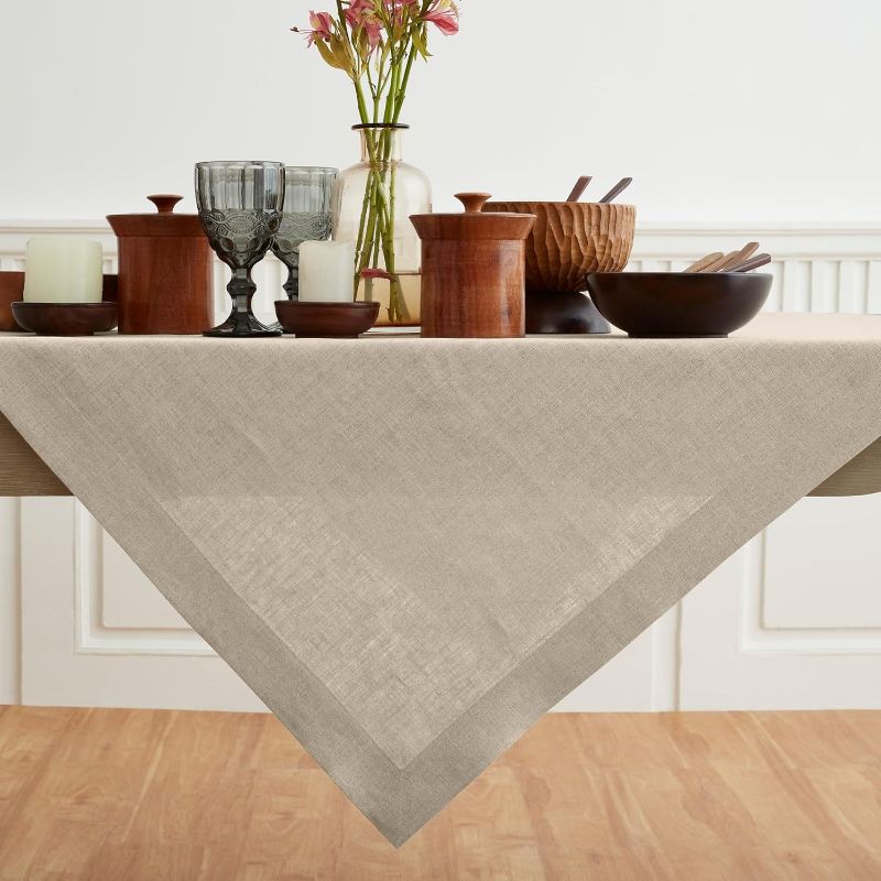 Photo 1 of solino Home Natural Linen Table Throw 52 x 52 Inch – 100% Pure European Flax Linen Table Cover – Machine Washable Square Tablecloth for Spring, Easter, Indoor, Outdoor – Fete