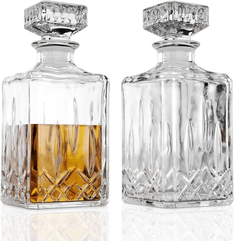 Photo 1 of Glass Whiskey Decanter Set Of 2, 800ml Liquor Decanter with Airtight Stopper for Scotch, Liquor, Bourbon, Wine, Mouthwash, Decorative Gift