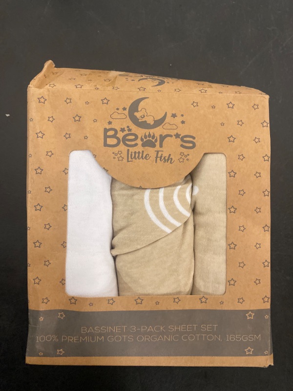 Photo 1 of Bear’s Little Fish 100% Organic Cotton Baby Bassinet Sheets - Soft Fitted Crib Sheets for Hourglass Rectangular Oval Bassinet Mattress Pad Basket For Bedside - 3-Pack Beige / Nude Bassinet 3-PACK