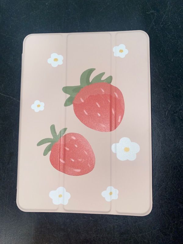 Photo 2 of Cute Flower Strawberry for iPad Mini 5 Case with Pencil Holder, Auto Sleep/Wake, Pink Leather with Clear Soft TPU Back Cover