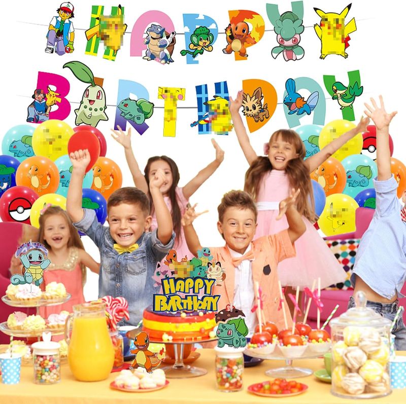 Photo 1 of 35Pcs Combination Cartoon Characters Party Decorations,Happy Birthday Party Supplies Cartoon Anime Party Supplies Set Includes Banner,Latex Balloons,Cake Flags,Ribbon