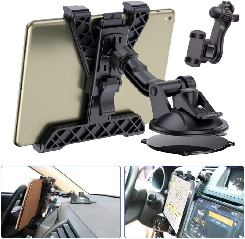 Photo 1 of OHLPRO Tablet Holder for Car Dashboard, iPad Car Suction Cup Mount for Truck Windshield Vent with Flexible Arm Clip, for All 6"-11" Apple iPad Samsung Galaxy Tab Tablets, 360° Rotation, Black