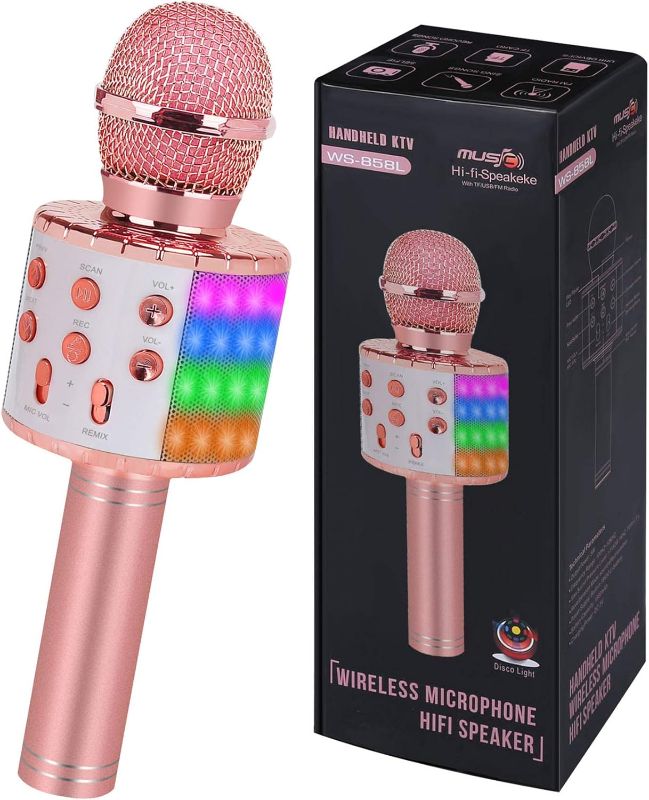 Photo 1 of Toys for Girls Karaoke Microphone - Portable Wireless Bluetooth Karaoke Mic Machine with Flashlights, 3 4 5 Year Old Girl Birthday Gifts,Kids Toys for 6 7 8 9 10 Year Old Girl Stuff Teen