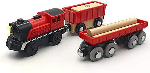 Photo 1 of Battery Operated Cargo Train for Wooden Train Track Set Toys for Toddlers 3 4 5 Year Old Boys Kids Magnetic Couplings Construction site Fram Harbor Vehicle (Without Battery)