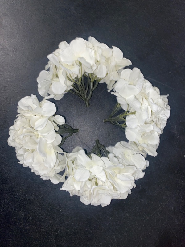 Photo 2 of White Hydrangea Artificial Flowers Large Artificial Hydrangeas Silk Flowers for Home Decor Indoor Wedding Flowers Bouquets Faux Flowers Kitchen Centerpiece Table Decorations