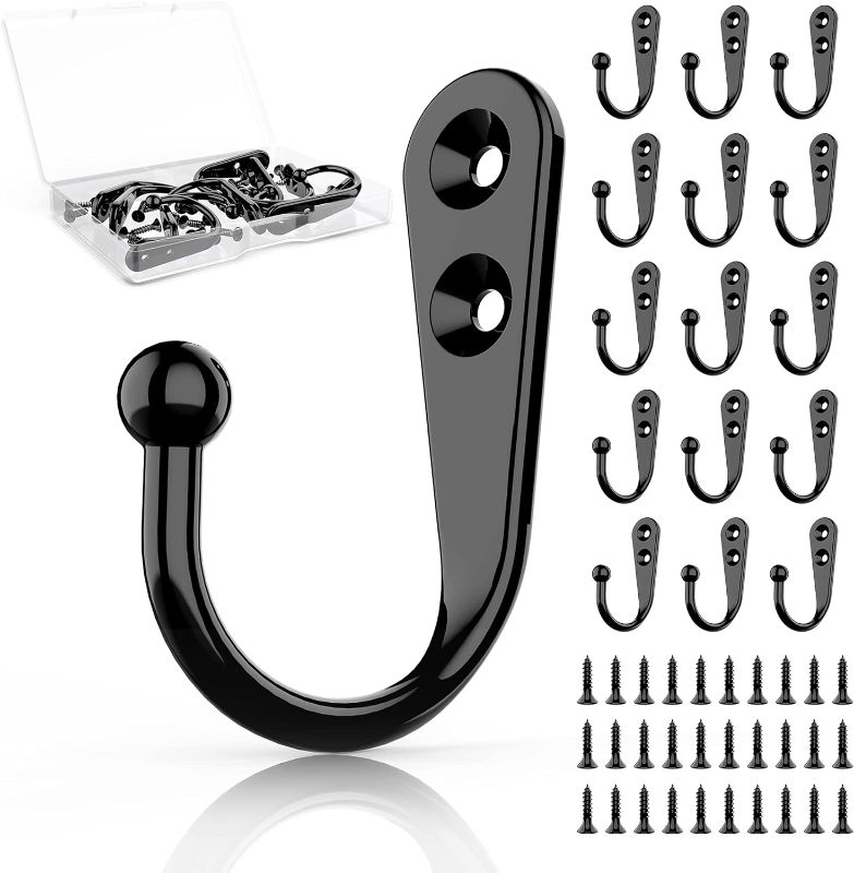 Photo 1 of 15 Pcs Black Wall Mounted Coat Hooks, Hanger Hook with 30 Pieces Screws for Hanging Hat, Towel, Key, Robe, Coats, Scarf, Bag, Cap, Coffee Cup, Mugs
