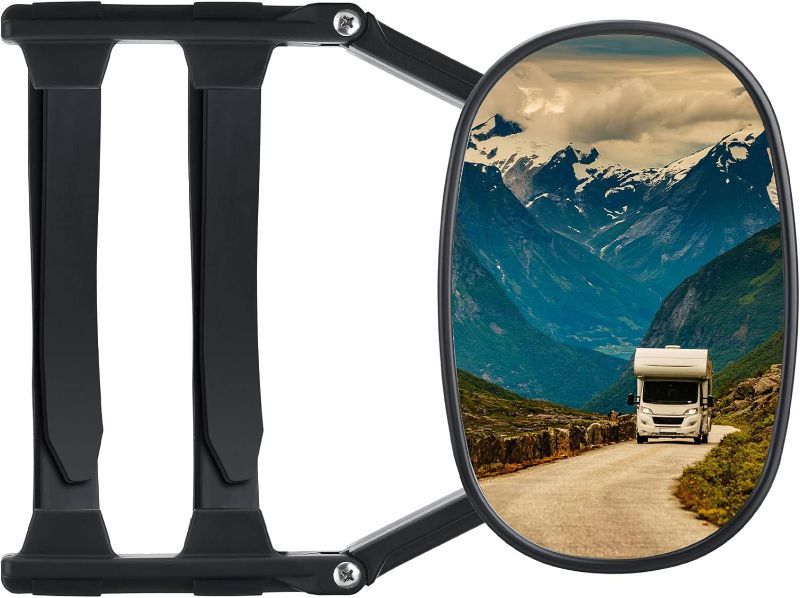 Photo 1 of Towing Mirrors Trailer Clip on Mirror Side Mirror Extensions for Towing Adjustable 360 Degree Rotation Extends Camper Towing Mirrors for Car Truck Black (1 Pcs)