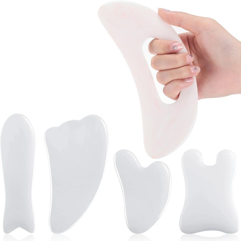 Photo 1 of Treela 5 Pcs Gua Sha Massage Facial Tool Set and 1 Pcs Body Gua Sha Massage Tool with Handle, Guasha Massager Kit for Face Back Neck Leg Body Scraping Massage Board Guasha Comb (White,Jade, Resin)