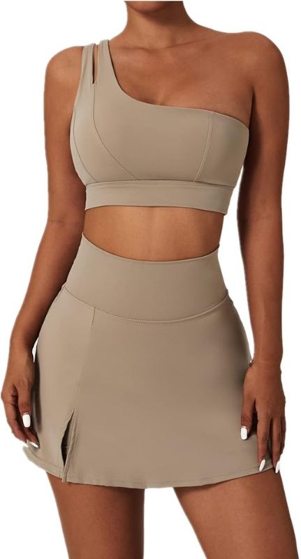 Photo 1 of Women's Tennis Skirts Sport Bra Sets High Waisted Golf Skorts Skirt One Shoulder Sports Bra Running Workout Activewear- Size XL