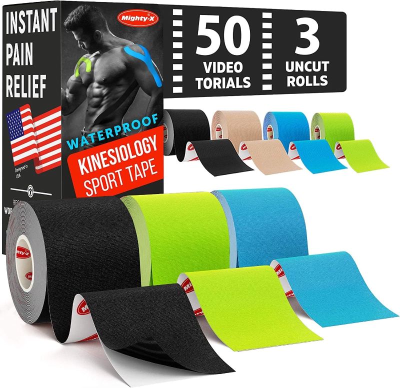 Photo 1 of Waterproof Kinesiology Tape - [3 Rolls] - Kinetic Tape - Joints Support & Muscle Pain Relief - 16.4 ft Uncut Knee Tape +50 Videos - Muscle Tape