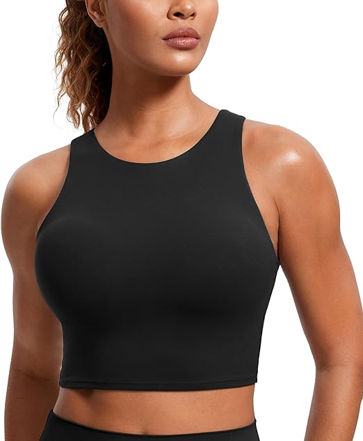 Photo 1 of CRZ YOGA Butterluxe Racerback High Neck Longline Sports Bras for Women - Padded Workout Crop Tank Tops with Built in Bra- Size M