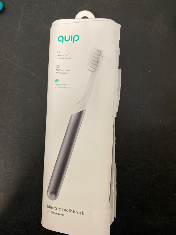 Photo 2 of Quip Adult Electric Toothbrush - Sonic Toothbrush with Travel Cover & Mirror Mount, Soft Bristles, Timer, and Metal Handle - Slate